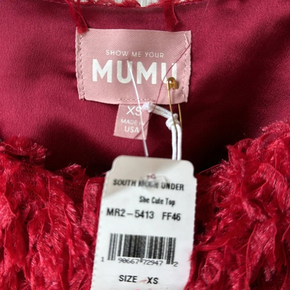 NWT Show Me Your Mumu She Cute Red Faux Feather Crop top XS - Picture 6 of 10